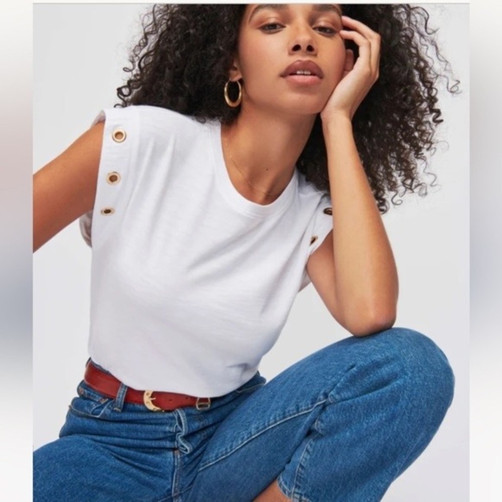 Nation LTD White Slub Cotton Grommet Shoulder Muscle Tee Tank Top XS